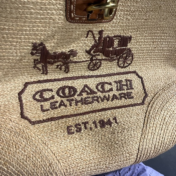 COACH STRAW LOGO TOTE BAG WITH LEATHER - Picture 3 of 9